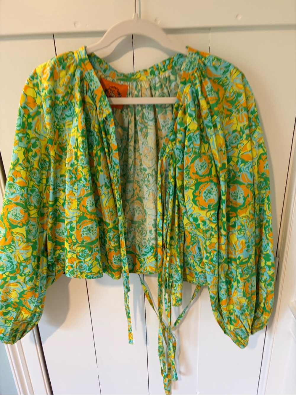 Floral Tie-Front Crop Top in Yellow & Teal